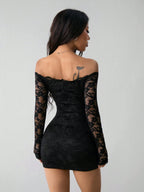 Off-Shoulder Lace Bodycon Mini Dress