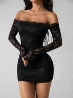 Off-Shoulder Lace Bodycon Mini Dress