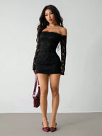 Off-Shoulder Lace Bodycon Mini Dress