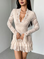 Ivory Lace Sculpt Ruffle Mini Dress