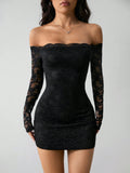 Off-Shoulder Lace Bodycon Mini Dress