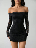Off-Shoulder Lace Bodycon Mini Dress