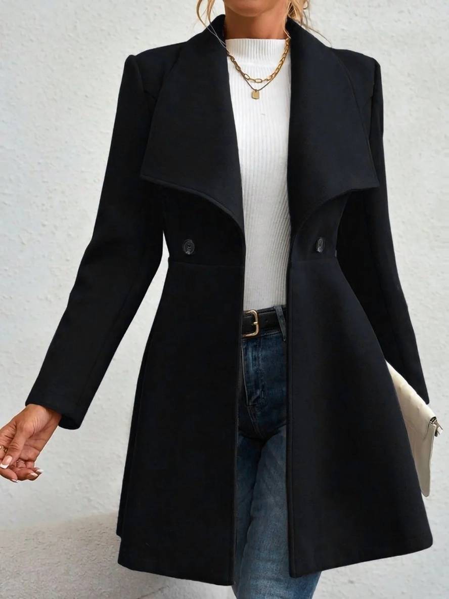 Mittelanger Wollmantel Einfarbig mit Knöpfen, mit Reverskragen, Langen Ärmeln, Elegante, Lässige Jacke für Frauen