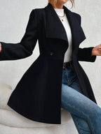 Mittelanger Wollmantel Einfarbig mit Knöpfen, mit Reverskragen, Langen Ärmeln, Elegante, Lässige Jacke für Frauen