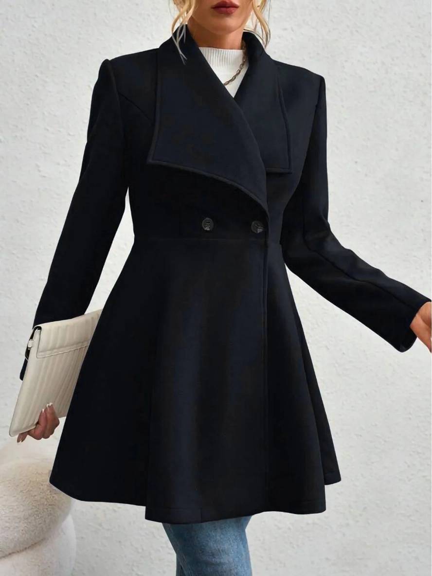 Mittelanger Wollmantel Einfarbig mit Knöpfen, mit Reverskragen, Langen Ärmeln, Elegante, Lässige Jacke für Frauen