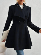 Mittelanger Wollmantel Einfarbig mit Knöpfen, mit Reverskragen, Langen Ärmeln, Elegante, Lässige Jacke für Frauen