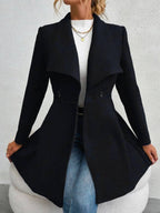 Mittelanger Wollmantel Einfarbig mit Knöpfen, mit Reverskragen, Langen Ärmeln, Elegante, Lässige Jacke für Frauen