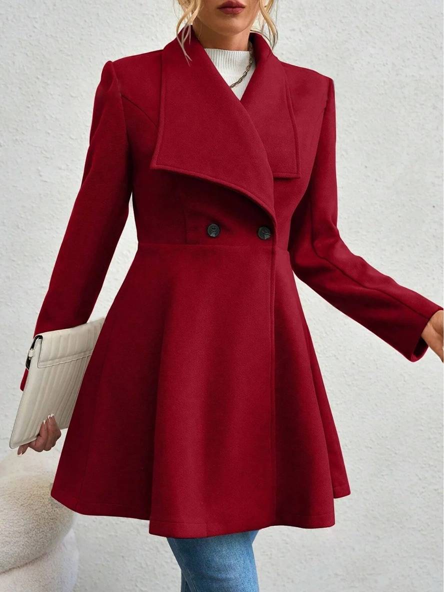 Mittelanger Wollmantel Einfarbig mit Knöpfen, mit Reverskragen, Langen Ärmeln, Elegante, Lässige Jacke für Frauen