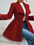 Mittelanger Wollmantel Einfarbig mit Knöpfen, mit Reverskragen, Langen Ärmeln, Elegante, Lässige Jacke für Frauen