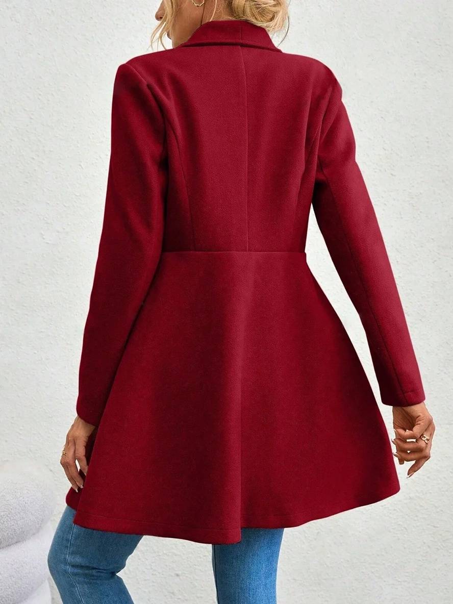 Mittelanger Wollmantel Einfarbig mit Knöpfen, mit Reverskragen, Langen Ärmeln, Elegante, Lässige Jacke für Frauen