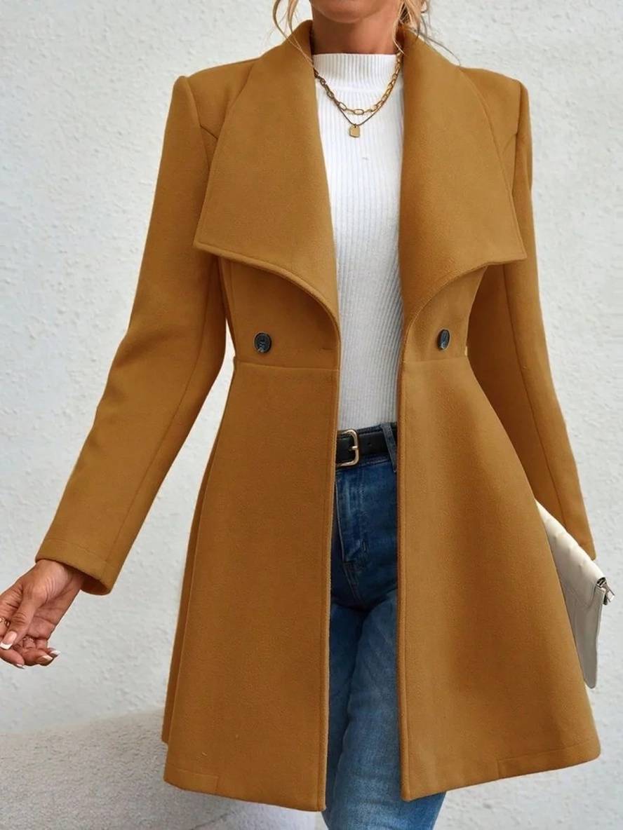 Mittelanger Wollmantel Einfarbig mit Knöpfen, mit Reverskragen, Langen Ärmeln, Elegante, Lässige Jacke für Frauen