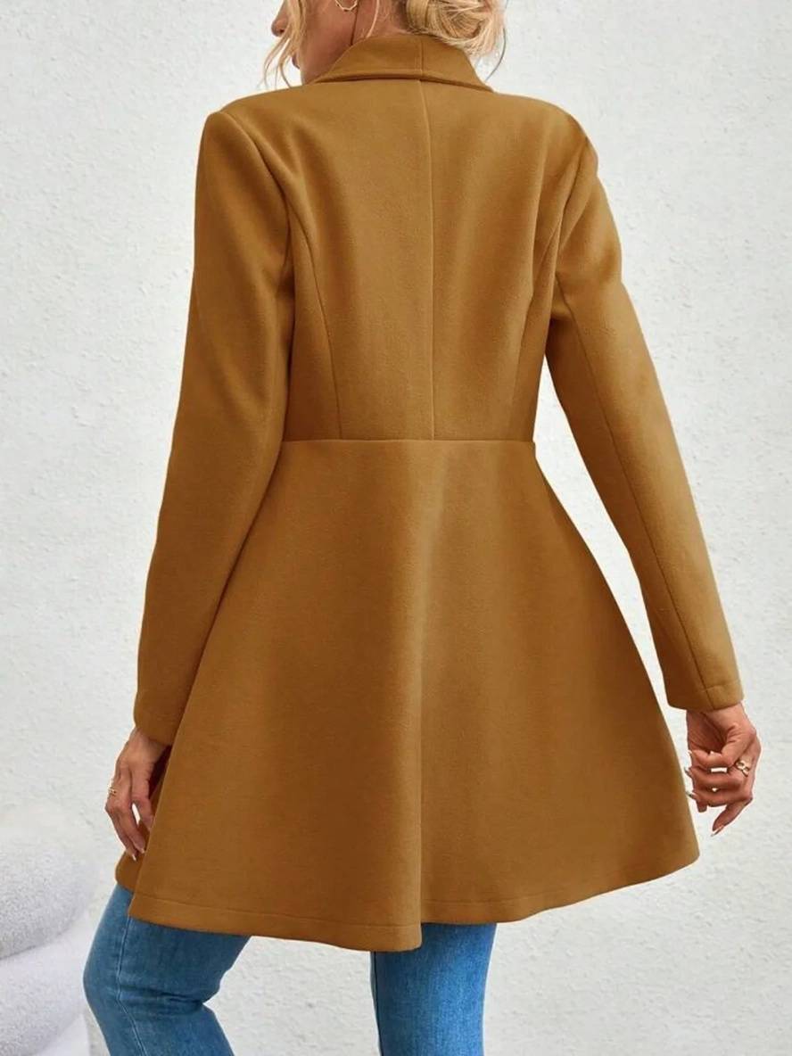 Mittelanger Wollmantel Einfarbig mit Knöpfen, mit Reverskragen, Langen Ärmeln, Elegante, Lässige Jacke für Frauen