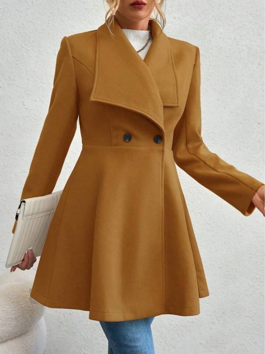 Mittelanger Wollmantel Einfarbig mit Knöpfen, mit Reverskragen, Langen Ärmeln, Elegante, Lässige Jacke für Frauen