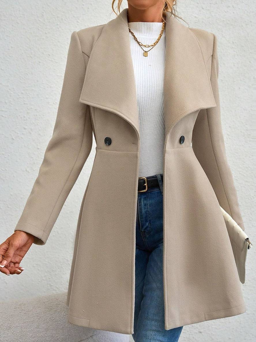 Mittelanger Wollmantel Einfarbig mit Knöpfen, mit Reverskragen, Langen Ärmeln, Elegante, Lässige Jacke für Frauen