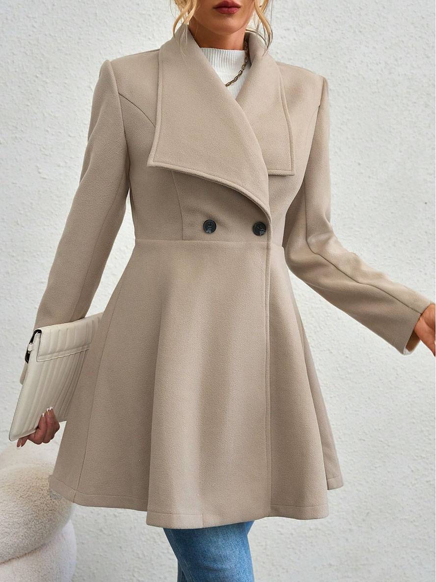 Mittelanger Wollmantel Einfarbig mit Knöpfen, mit Reverskragen, Langen Ärmeln, Elegante, Lässige Jacke für Frauen