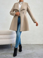 Mittelanger Wollmantel Einfarbig mit Knöpfen, mit Reverskragen, Langen Ärmeln, Elegante, Lässige Jacke für Frauen