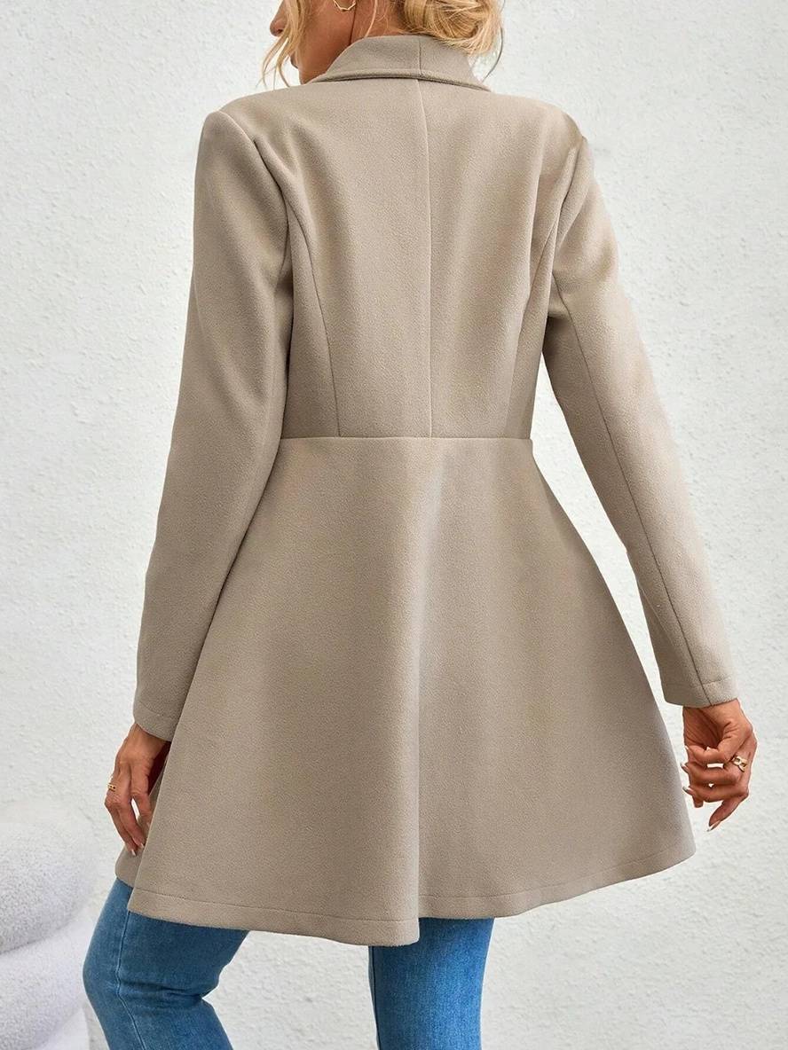 Mittelanger Wollmantel Einfarbig mit Knöpfen, mit Reverskragen, Langen Ärmeln, Elegante, Lässige Jacke für Frauen