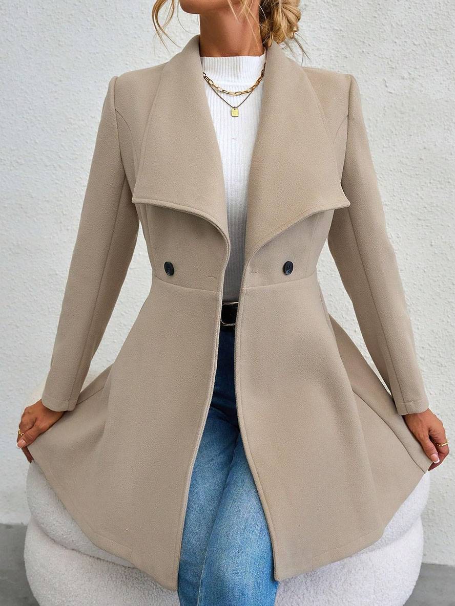 Mittelanger Wollmantel Einfarbig mit Knöpfen, mit Reverskragen, Langen Ärmeln, Elegante, Lässige Jacke für Frauen