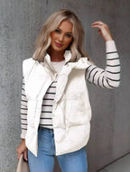 Kurze Einfarbige Daunenjacke mit Reißverschlusstaschen Ärmellos Damen Elegant Casual Winterweste