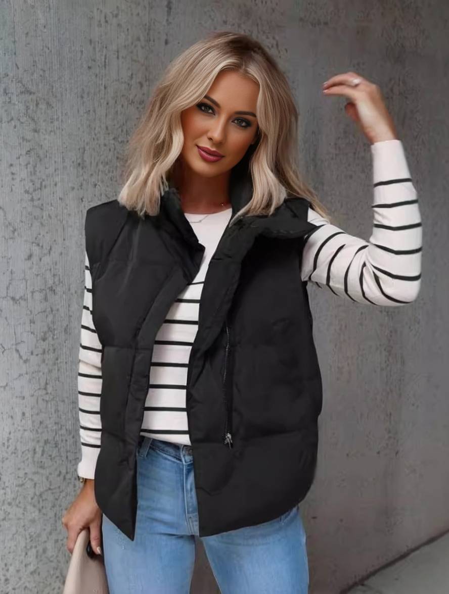 Kurze Einfarbige Daunenjacke mit Reißverschlusstaschen Ärmellos Damen Elegant Casual Winterweste