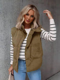 Kurze Einfarbige Daunenjacke mit Reißverschlusstaschen Ärmellos Damen Elegant Casual Winterweste