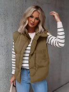 Kurze Einfarbige Daunenjacke mit Reißverschlusstaschen Ärmellos Damen Elegant Casual Winterweste