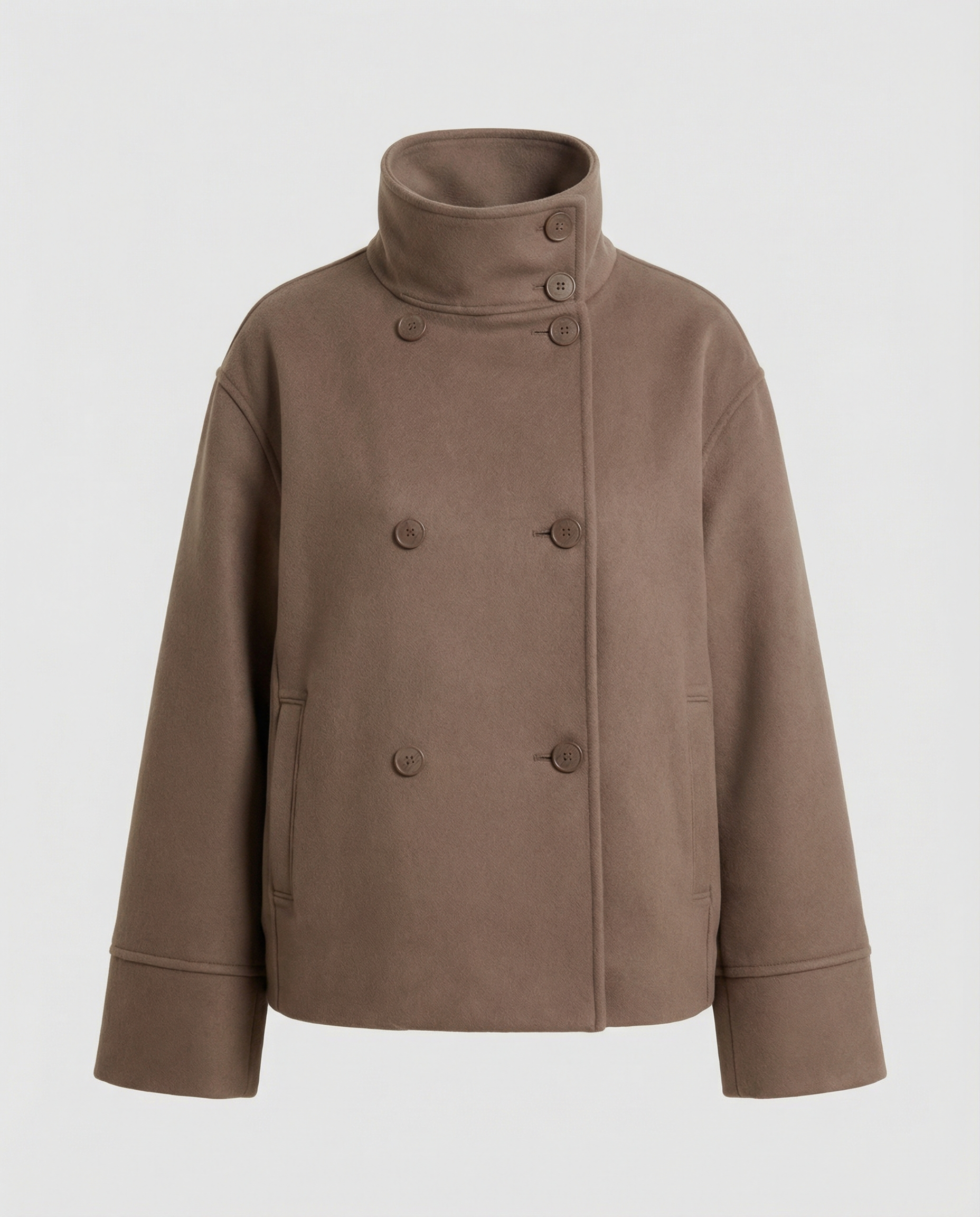 Elegant High-Collar Double-Breasted Cropped Jacket