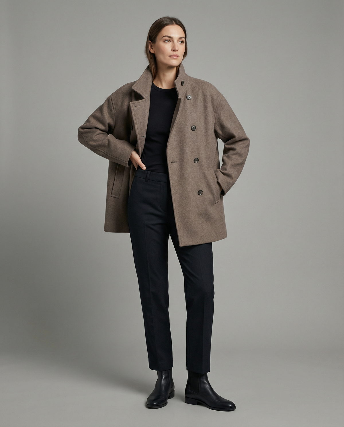 Elegant High-Collar Double-Breasted Cropped Jacket