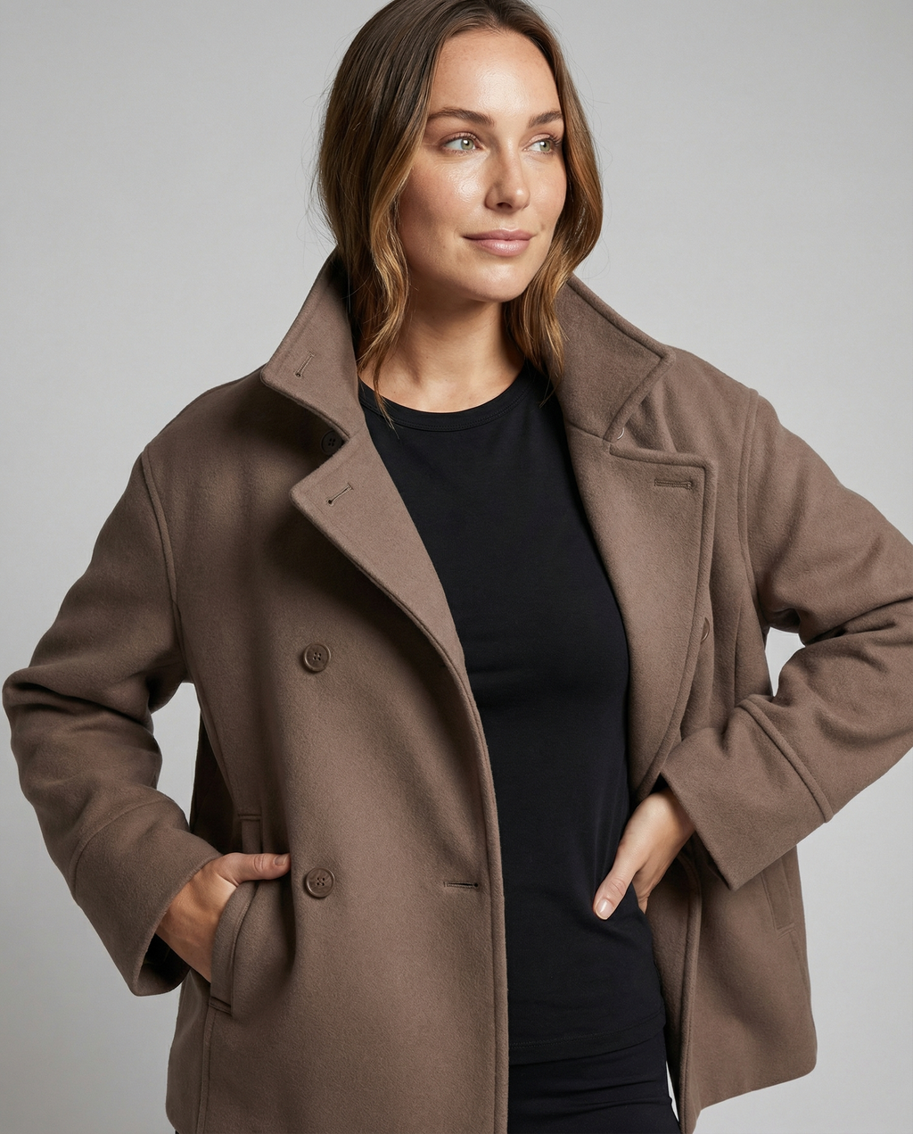 Elegant High-Collar Double-Breasted Cropped Jacket