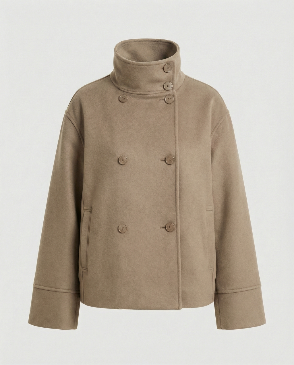 Elegant High-Collar Double-Breasted Cropped Jacket