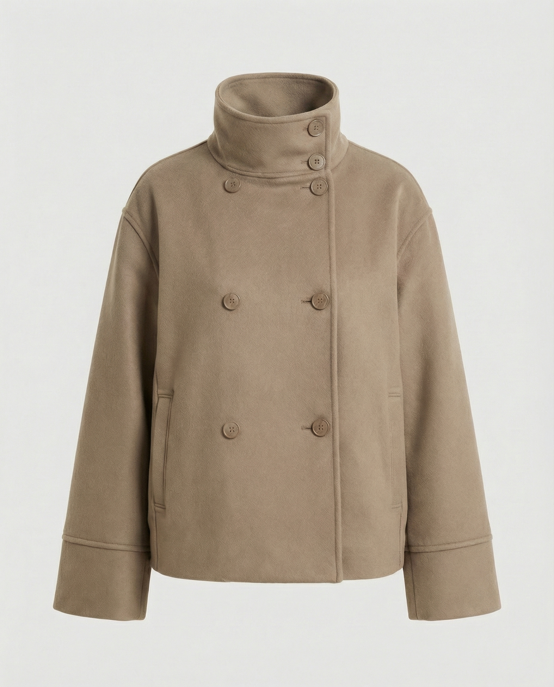 Elegant High-Collar Double-Breasted Cropped Jacket