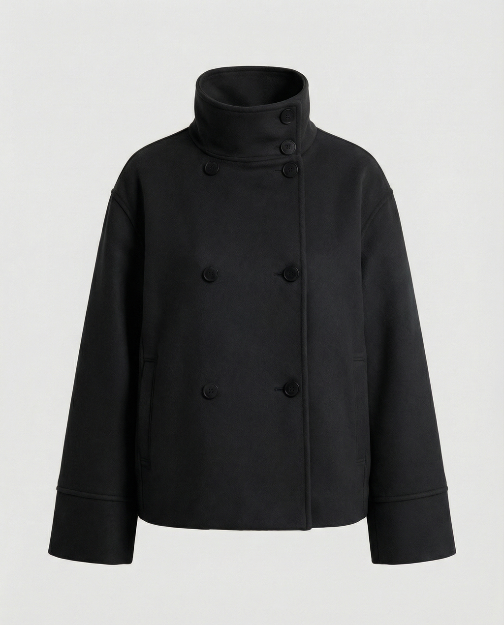 Elegant High-Collar Double-Breasted Cropped Jacket