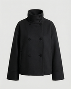 Elegant High-Collar Double-Breasted Cropped Jacket