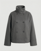 Elegant High-Collar Double-Breasted Cropped Jacket