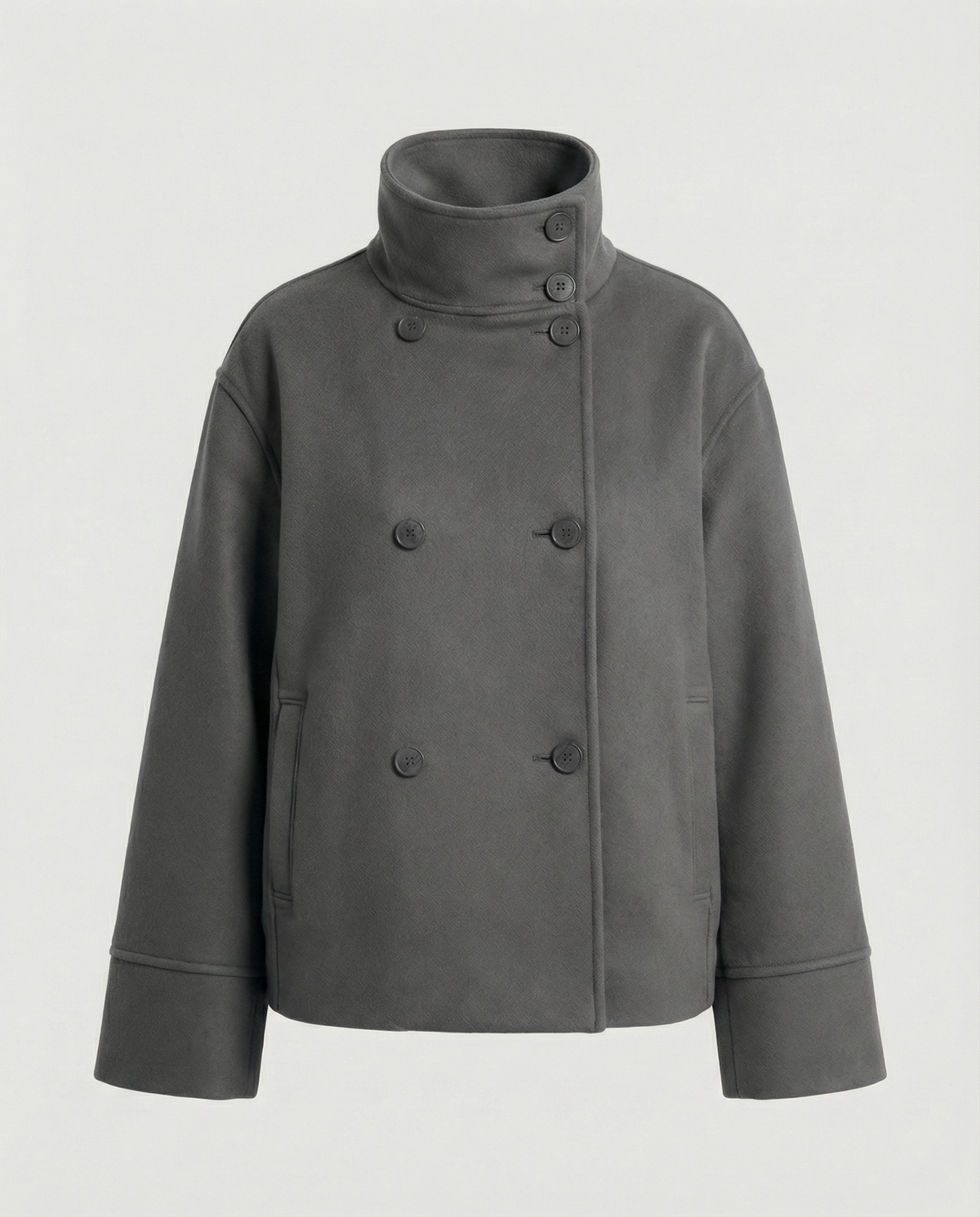 Elegant High-Collar Double-Breasted Cropped Jacket