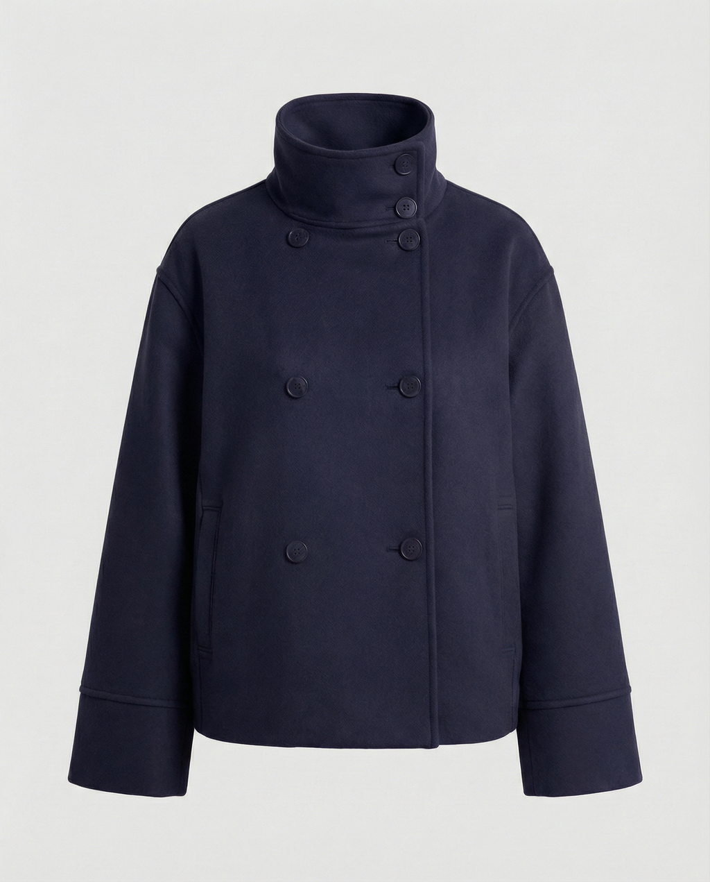 Elegant High-Collar Double-Breasted Cropped Jacket