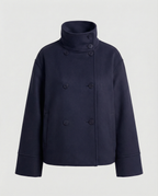 Elegant High-Collar Double-Breasted Cropped Jacket
