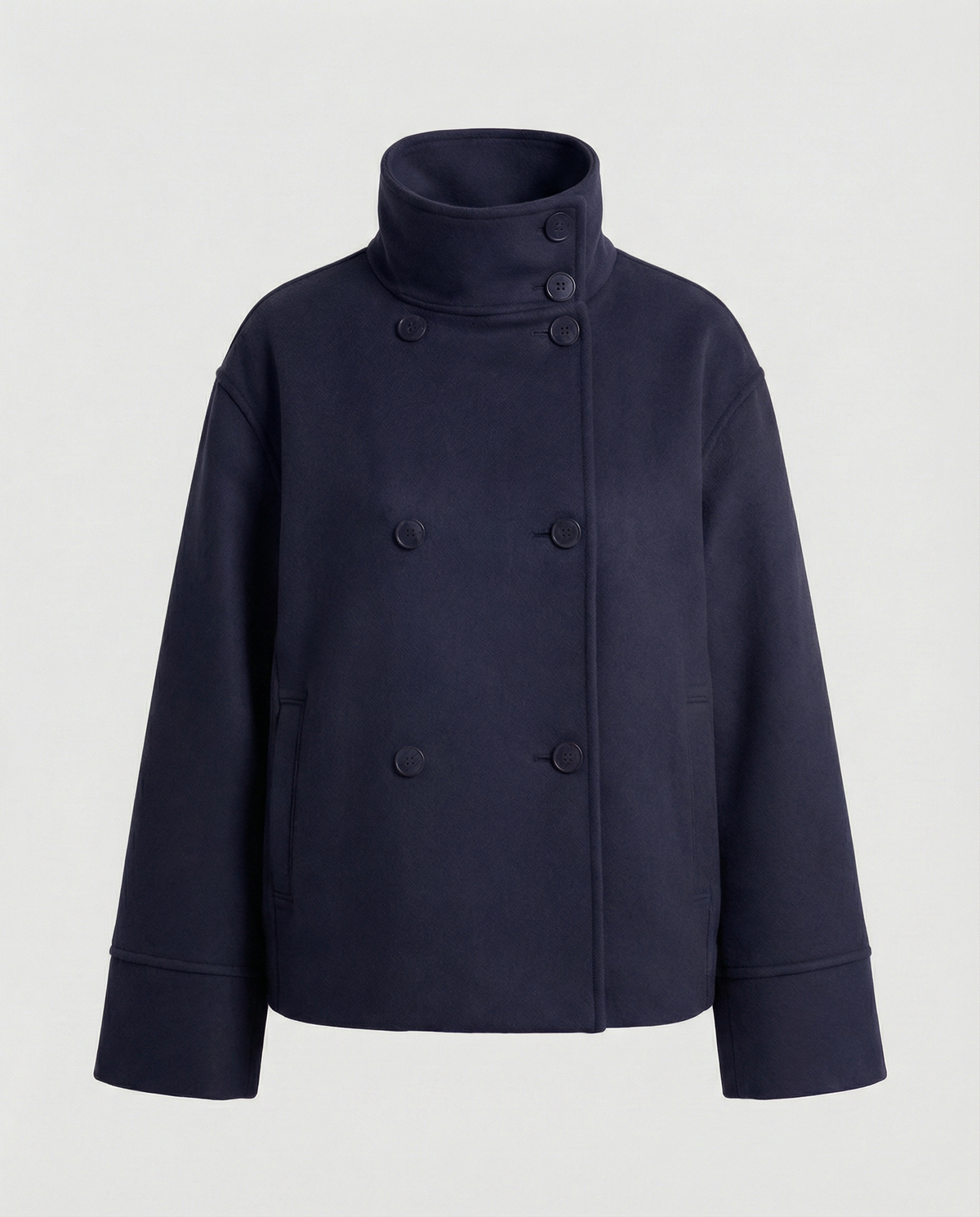 Elegant High-Collar Double-Breasted Cropped Jacket