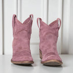 Women's Ankle Boots with Western Embroidery and Block Heel - Violet