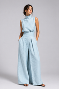 Damen Premium Leinen Zweiteiler mit weitem Bein Sommer Mode