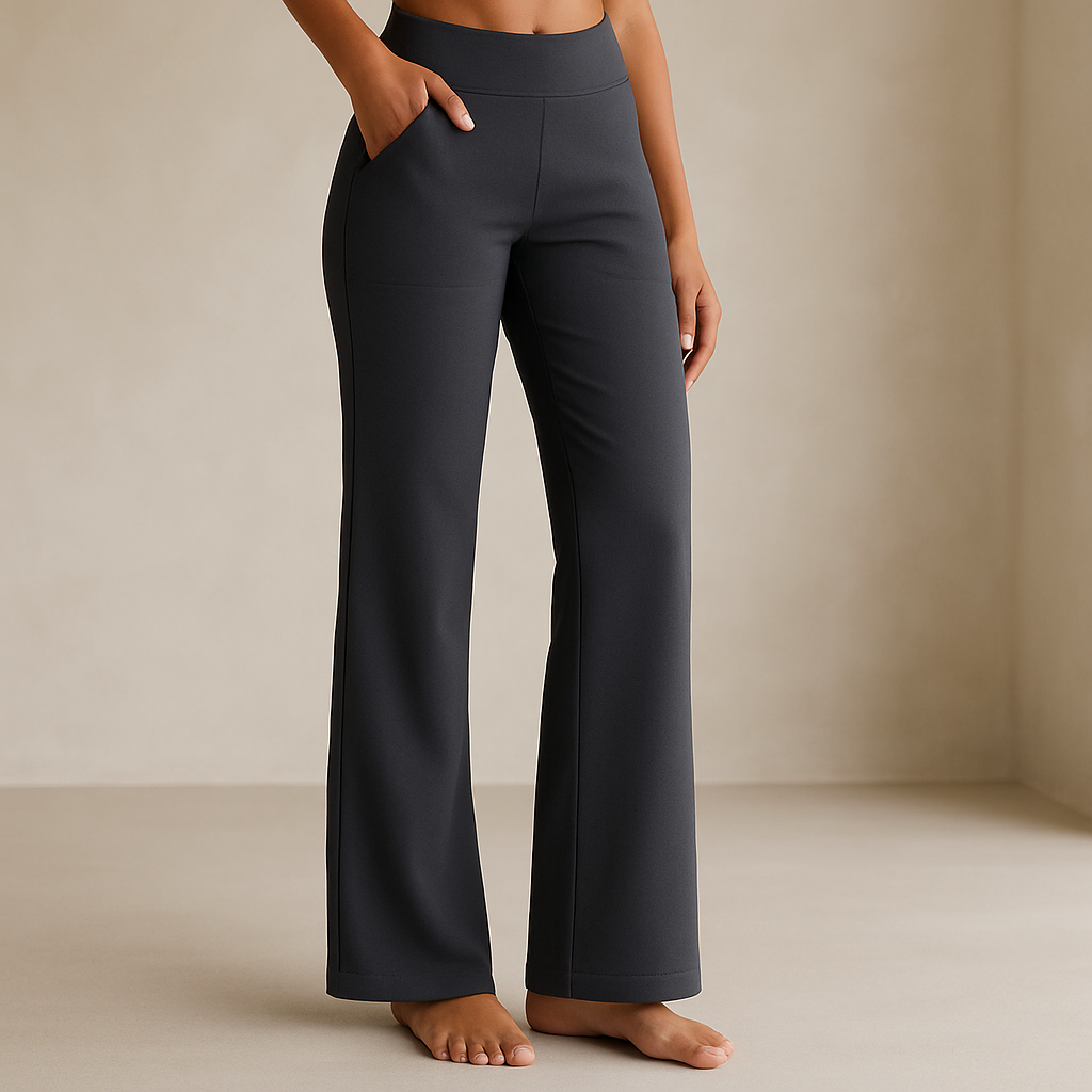 Women's Stretch Pants with Elastic Waistband and Side Pockets - Gray