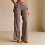 Women's Stretch Pants with Elastic Waistband and Side Pockets - Taupe