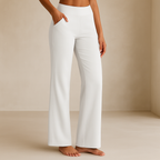 Women's Stretch Pants with Elastic Waistband and Side Pockets - White