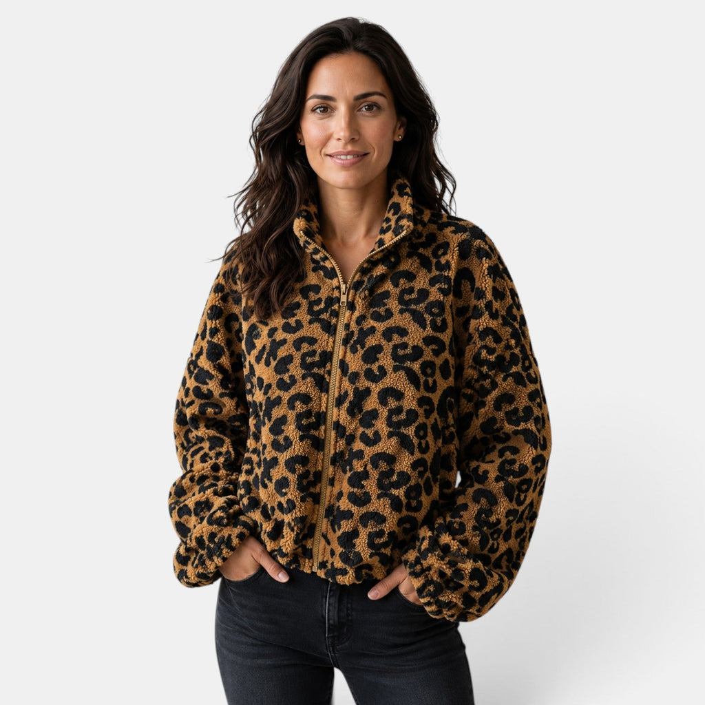 Women's Leopard Print Jacket with Zipper