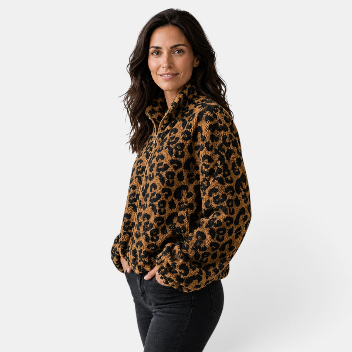 Women's Leopard Print Jacket with Zipper