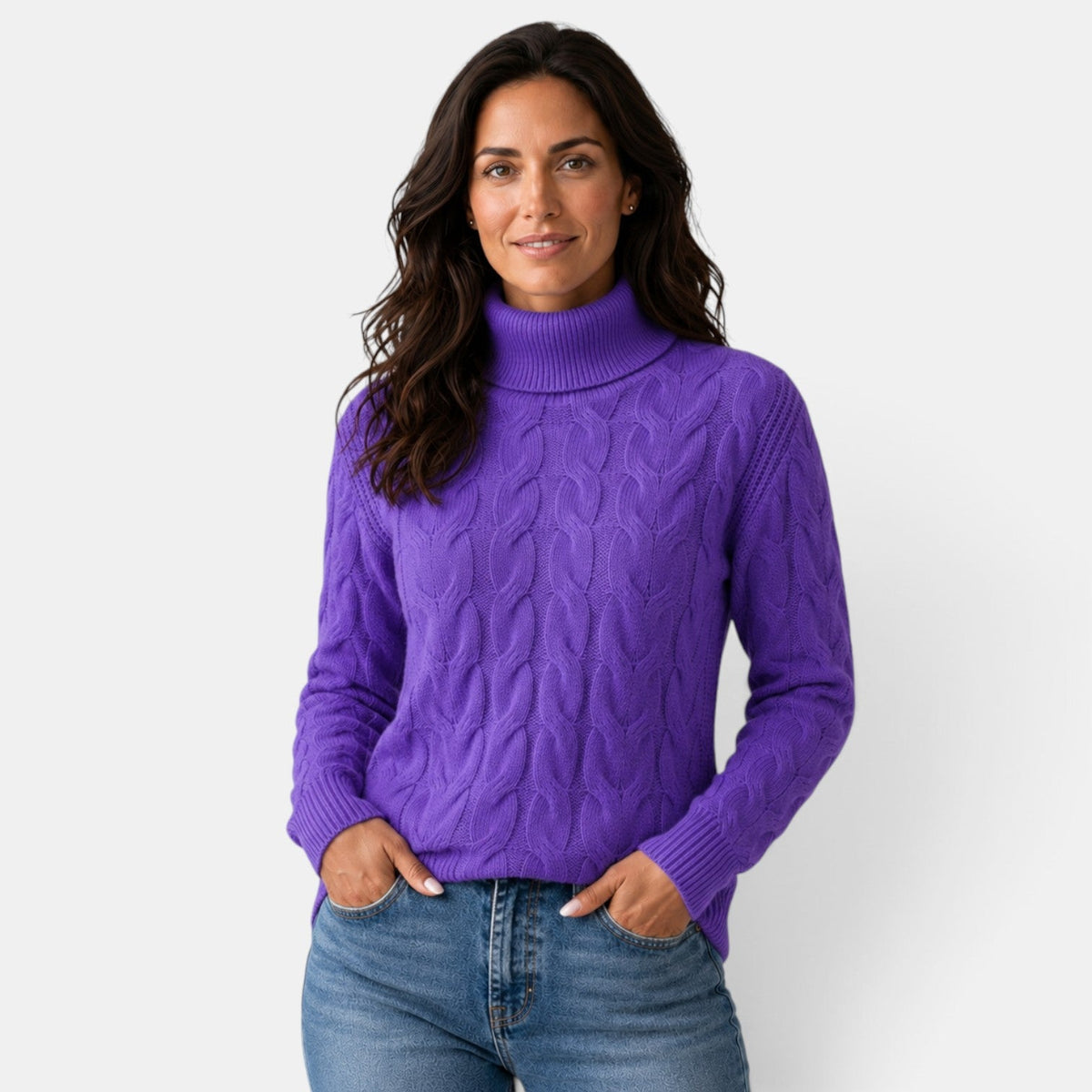 Women’s Cable-Knit Sweater with a High Neck – Warm for Winter