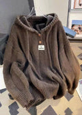 Women's Hooded Top with Button Placket and Lace-Up Detail - Coffee