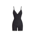 Spitzenbesetzter formender Jumpsuit-Bodysuit