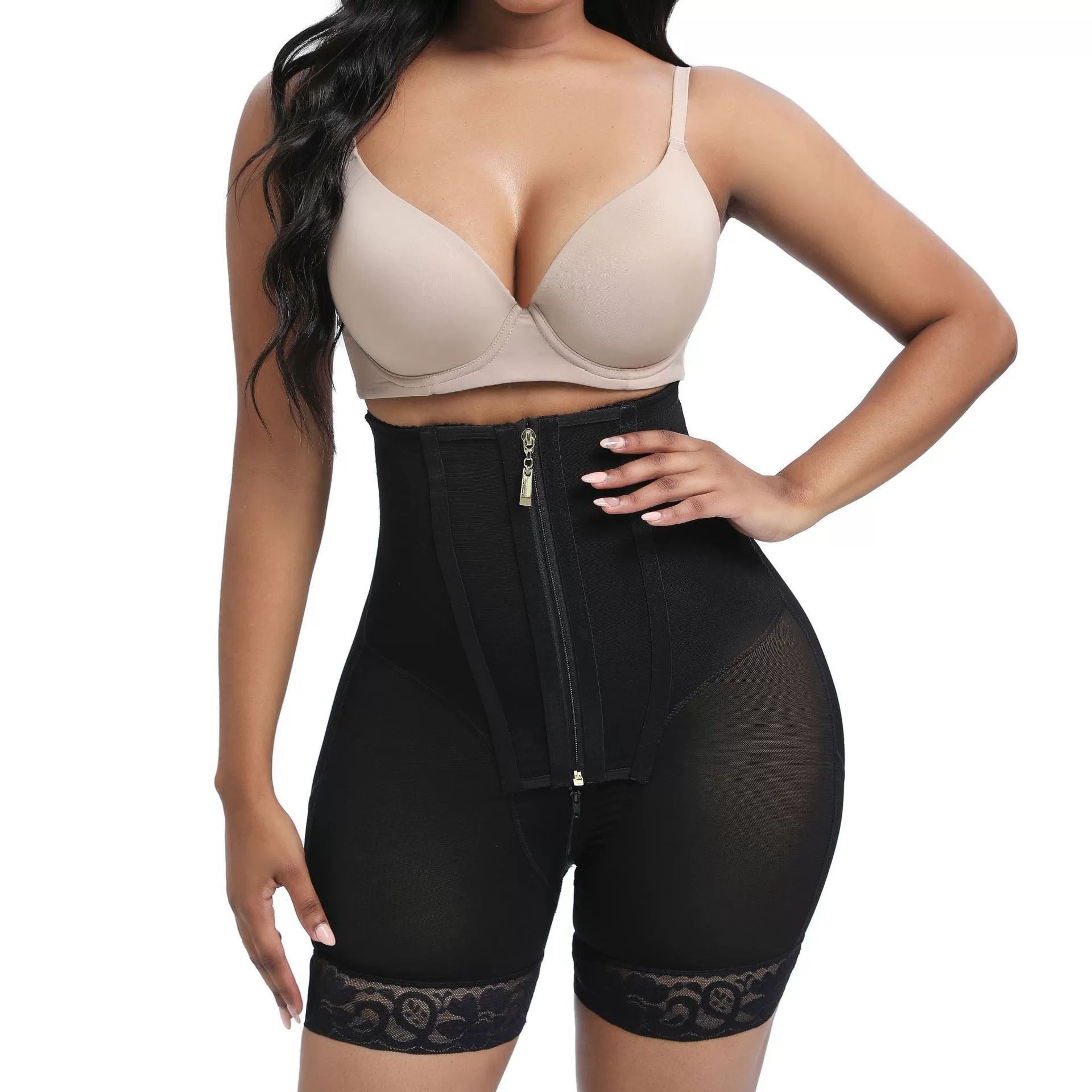 Front-Zip High-Waist Sculpting Shaping Shorts