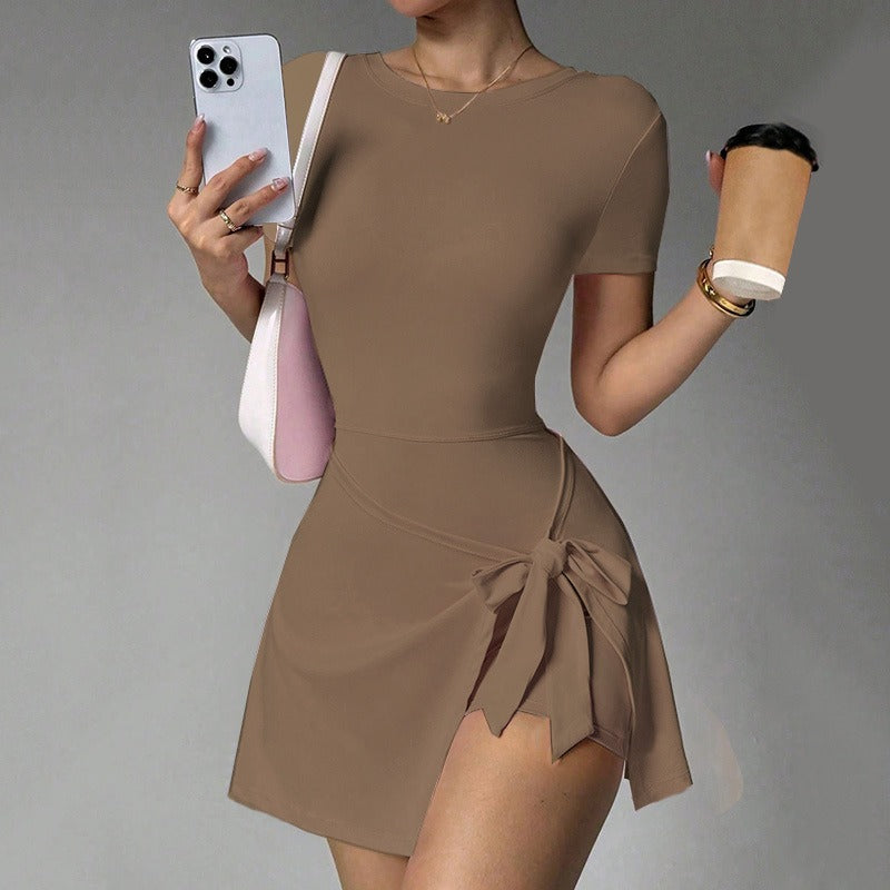 Short-Sleeve Athletic Sculpting Wrap Dress